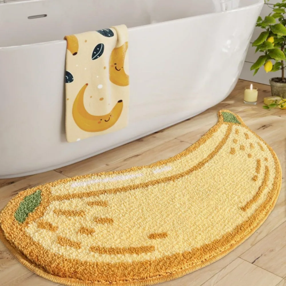 VIKAMA Cute Fruit-Shaped Shaggy Bathroom Mat, Quick-Dry Non-Slip Floor Carpet For Laundry Room And Porch, Home Decor Accent Rug