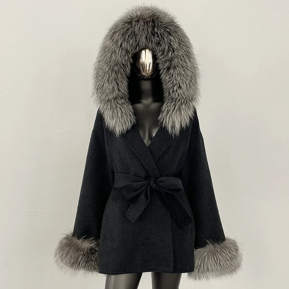 Real Fur Wool Coat Women Clothing Hooded Autumn Winter Commute Fur Coat 2025 Fashion Clothes Lady Raccoon Fur Woolen Jacket