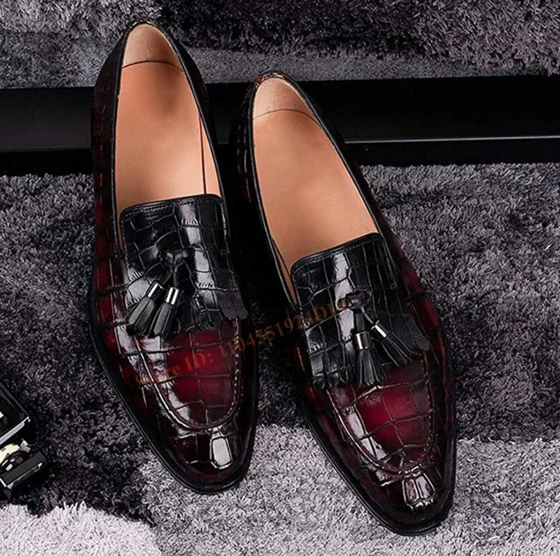 

Alligator Pattern Embroider Tassel Loafer Round Toe Slip On Man Casual Shoes Plus Size 47