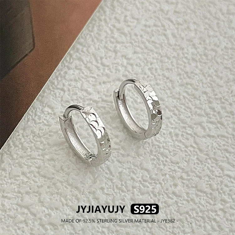 

JYJIAYUJY 100% Whole Original Sterling Silver S925 Hoop Earrings In Stock 12MM Crushed Ice Fashion Jewelry Gift Daily JYE382