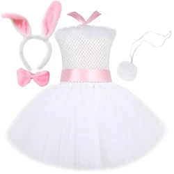 White Bunny Costumes for Baby Girls Easter Holiday Fancy Dress Kids Rabbit Halloween Outfit Child Animal Birthday Party Clothes