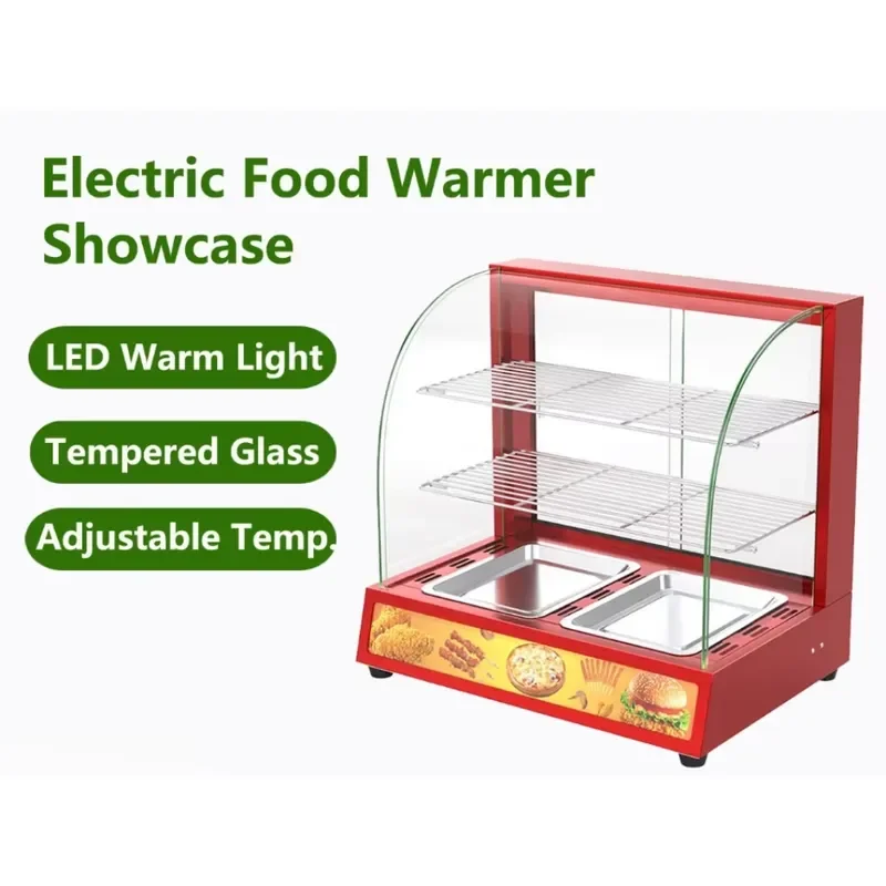 3 Tier Food Warmer Display Cabinet Transparent Glass Hot Dog Steamer for Convenience Store Restaurant Equipment Crumb Heater