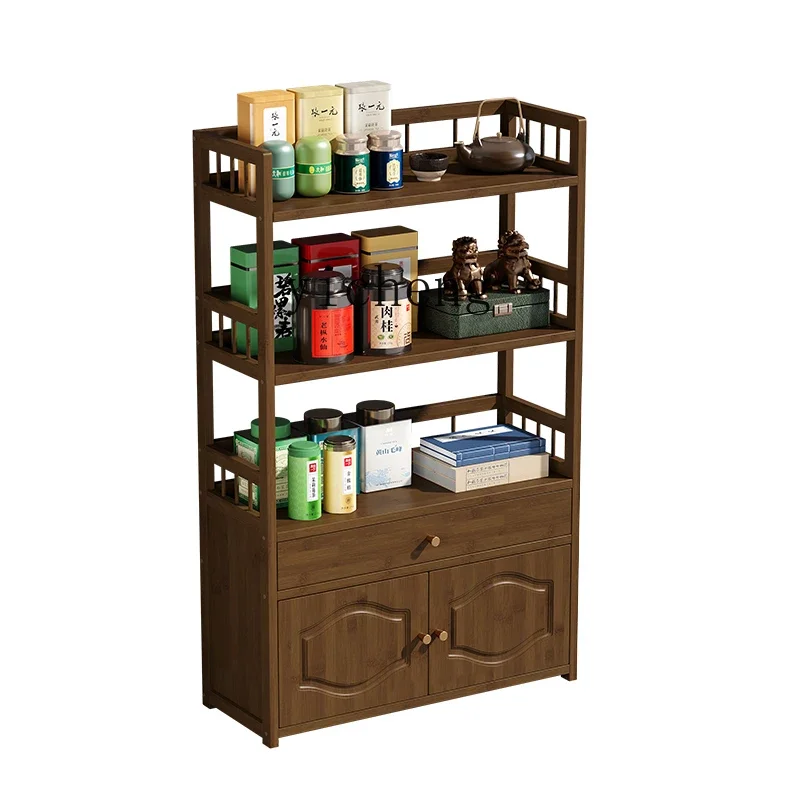 

Tea Cabinet Bamboo Solid Wood Side Cabinet Side Table Office Teaware Storage Rack Tea Cabinet