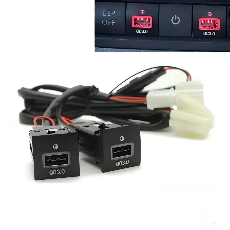 NEW Red LED Car USB Charger PD Quick Charge Phone Charging Adapter Outlet Button For Golf 6 MK6 5 Scirocco 2006 - 2012