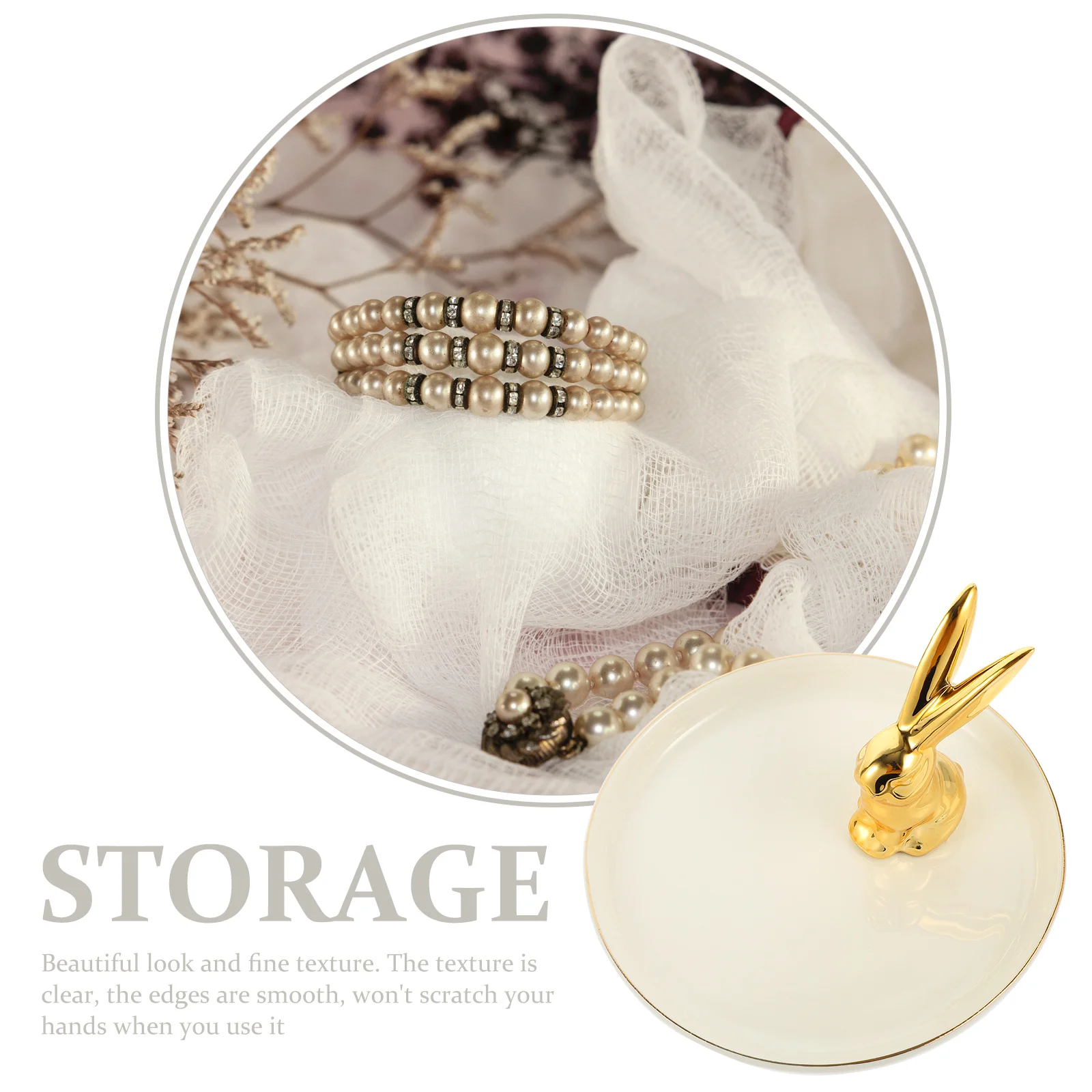 Gold Rabbit Jewelry Tray Creative Ceramic Jewelry Holder Desktop Organizer Multi-Use Decorative Storage Plate Rabbit Design Tray