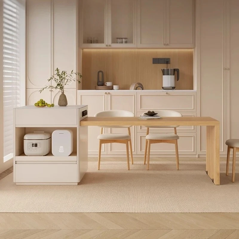 

Japanese-style suspended island dining table integrated retractable log restaurant solid wood