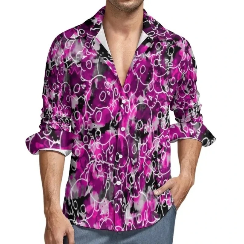 Chemise hawaïenne à manches longues pour hommes, imprimé tête de mort, imprimé 3D, décontracté, Harajuku, mode personnalisée, vêtements respirants,