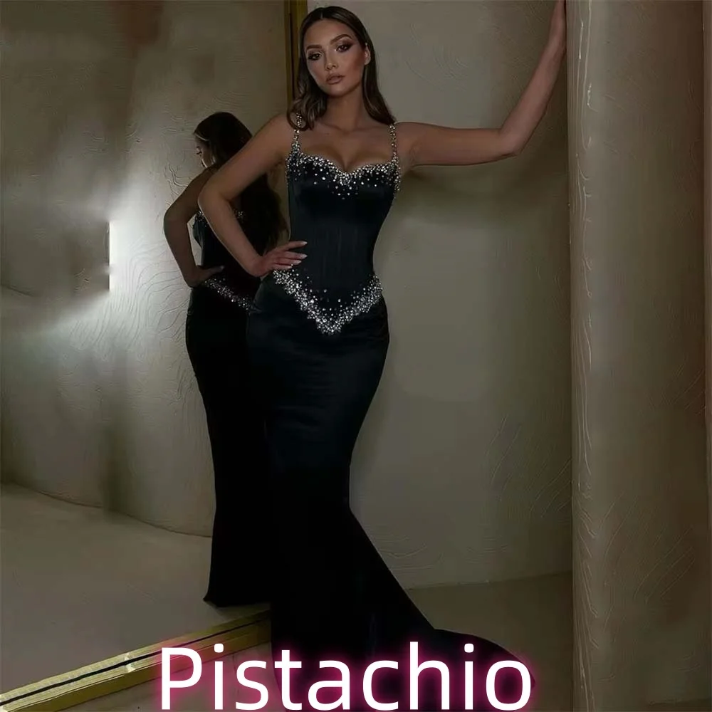 

Customized Exquisite Satin Women Prom Dress Charming Spaghetti Strap Floor Length evening dresses Beading Party Gown luxury 2025