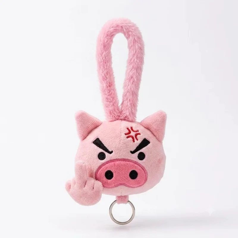 Angry Pink Pig Plush Pendant Funny Finger Expression Cartoon Animal Doll Soft Stuffed Toy Bag Charm Car Hanging Decoration