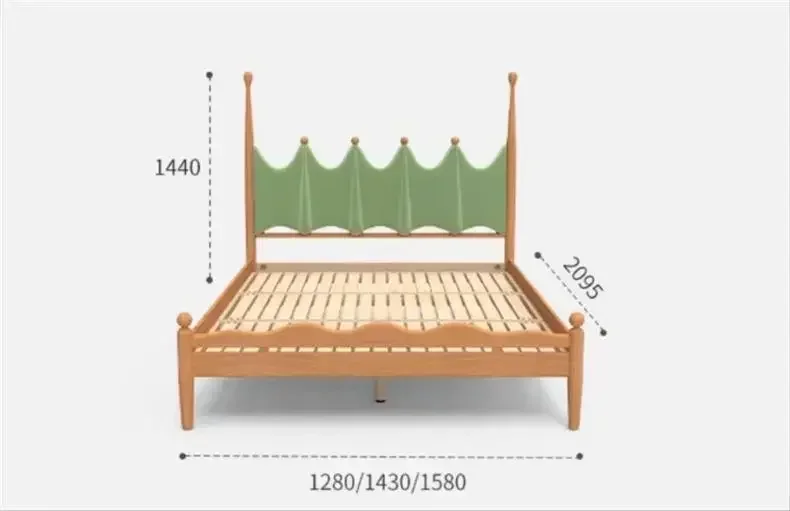 Solid wood North American cherry wood children's bed, Nordic velvet fabric soft bag bed, youth bedroom college bed