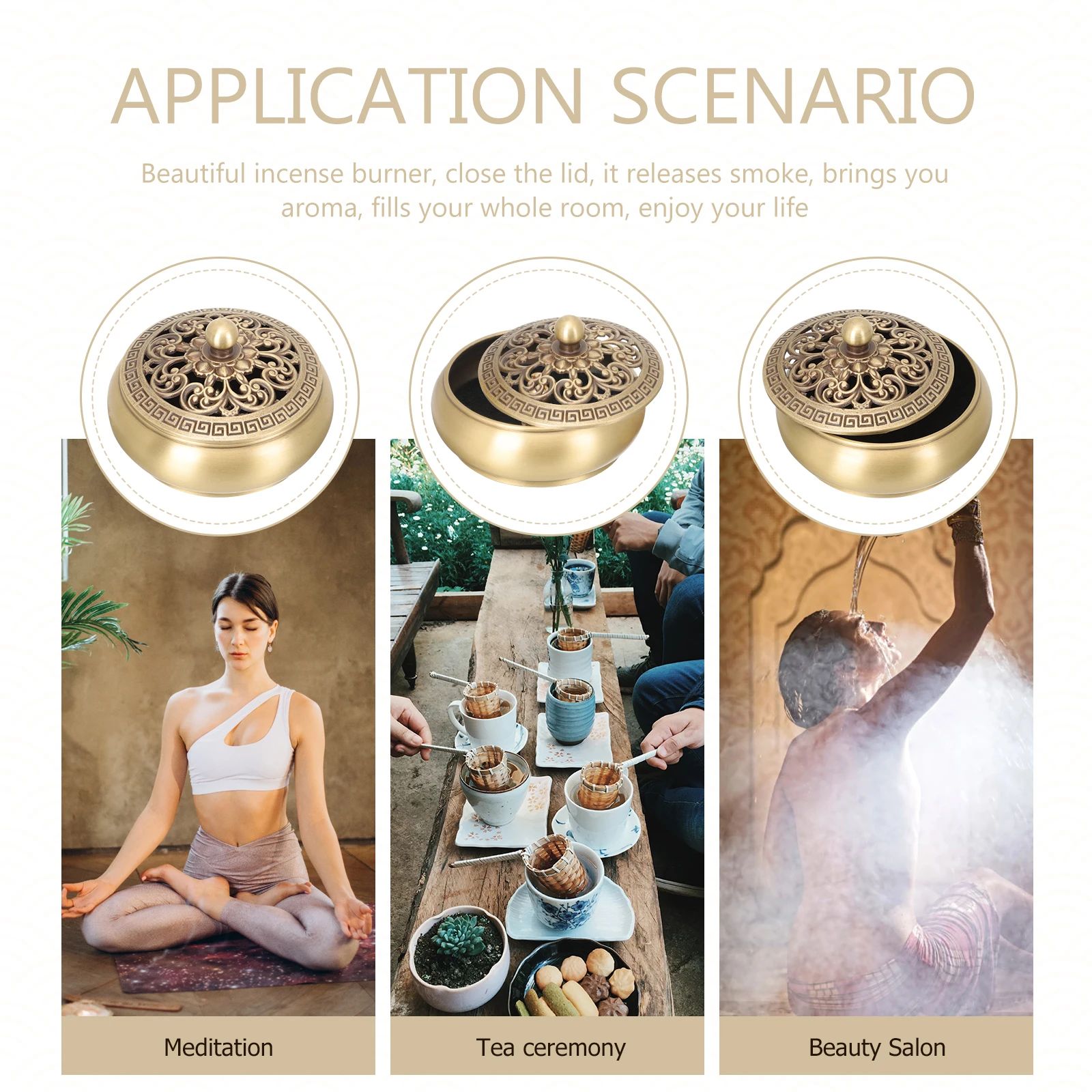 

Brass Incense Burner Classic Censer Indoor Home Decor Aromatherapy Holder Compact Brass Craft Incense Holder