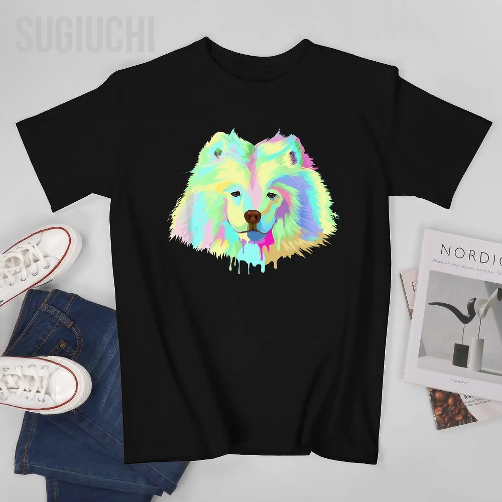 Unisex Men Splash Samoyed Tshirt Tees T Shirts Women Boys 100% Cotton T-Shirt