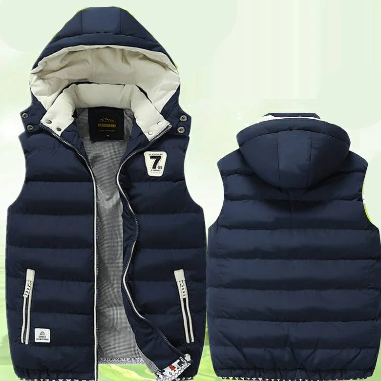 New 2022 Casual Outwear Hat Detachable Outer Vest Brand Men\'s Vest Winter Sleeveless Jackets Men Hooded Warm Down Vest Chalecos
