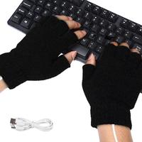 USB Electric Heating Gloves Heated Fingerless Gloves Recharging Knitted Half-Finger Mittens Knitted Laptop Keep Warm Gloves