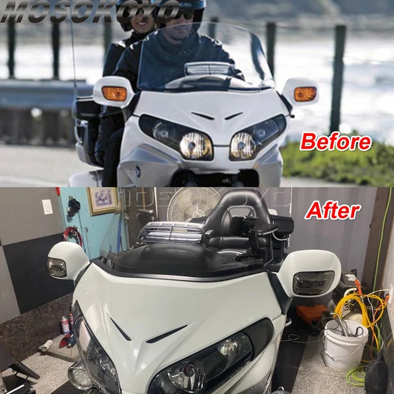 Motorcycle Smoke Front LED Turn Signals DRL Light Rearview Mirror Signal Lamp For Honda Goldwing Gold Wing GL1800 GL 1800 01-17