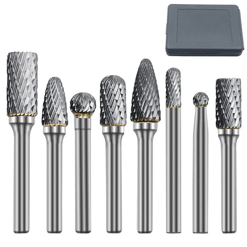 

Gray box double slot tungsten steel grinding head 8-piece set drill bit portable milling cutter carbide rotary file