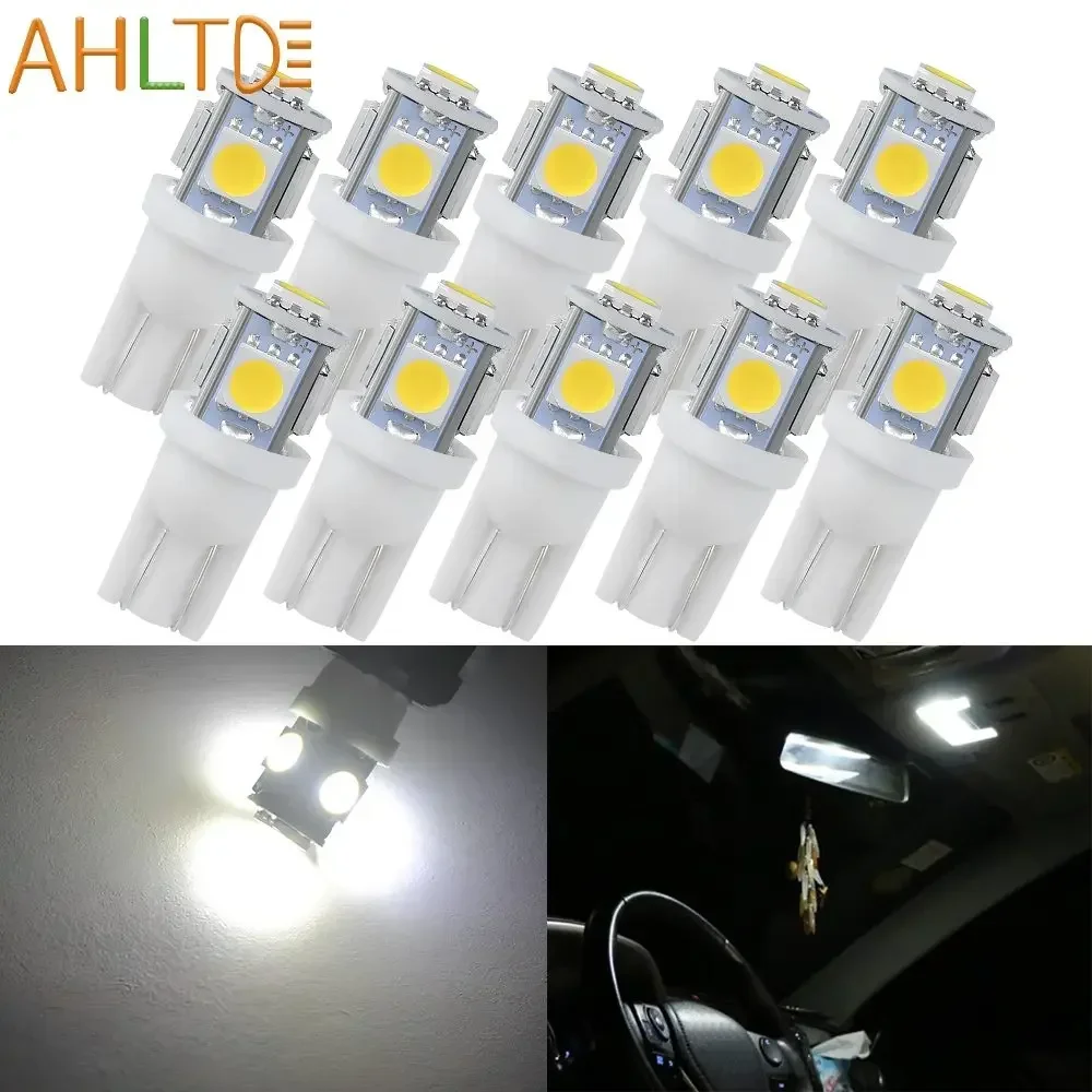 10PCS Car LED T10 5050 5SMD White Red Blue Yellow Pink Wedge Lights License Plate Bulbs Marker Light Reading Dome Lamps Headlamp