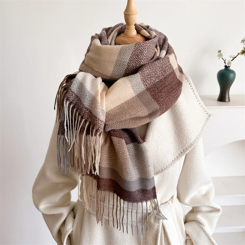 New imitation Cashmere Thick Warm Plaid Shawl Wrap Winter Plaid Tassel Blanket  Scarf Women Neckerchief Pashmina Poncho Stoles