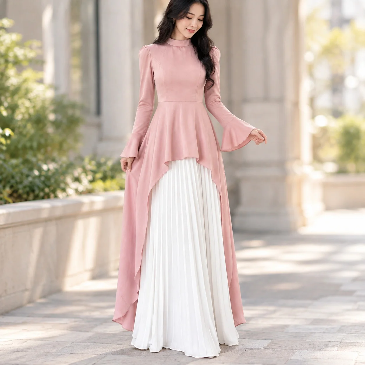 Low Waist Round Neck Gown a Line Fresh Sweet with Elegant Straight Silhouette a Line Skirt Summer Non Iron Long Dress for Women