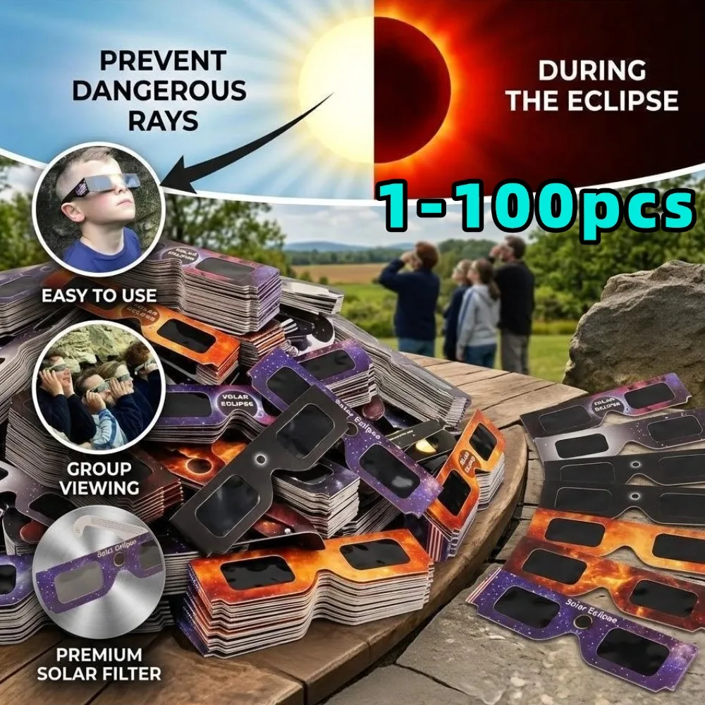 1-100pcs Solar Eclipse Glasses Anti-UV Glasses Safe Direct Sun Viewing Paper Frames for Adults Kids Watch Solar Eclipse Random