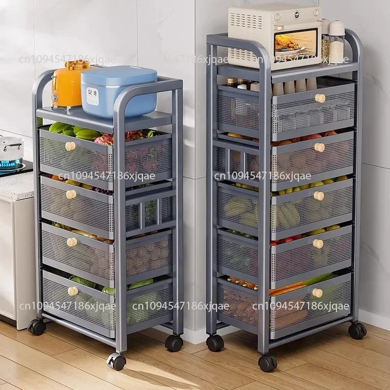 Floor-to-ceiling multi-layer fruit and vegetable kitchen storage rack Pull-out home storage fruit basket
