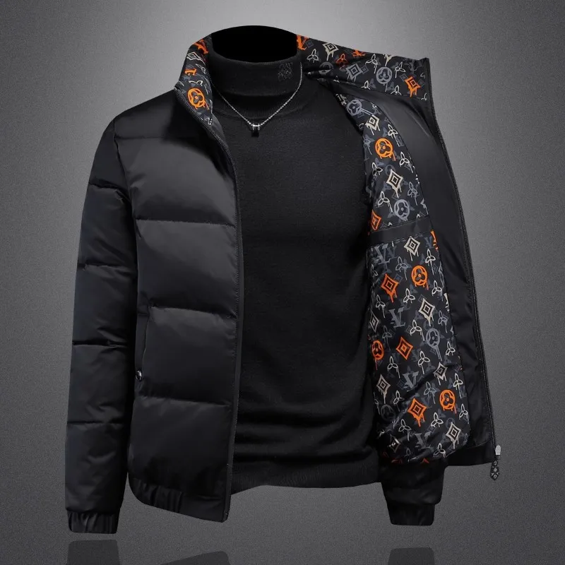 Men's Stand Collar White Duck Down Jacket Glossy Surface Warm Outerwear Casual Trendy Korean Slim Fit Autumn Winter New Style