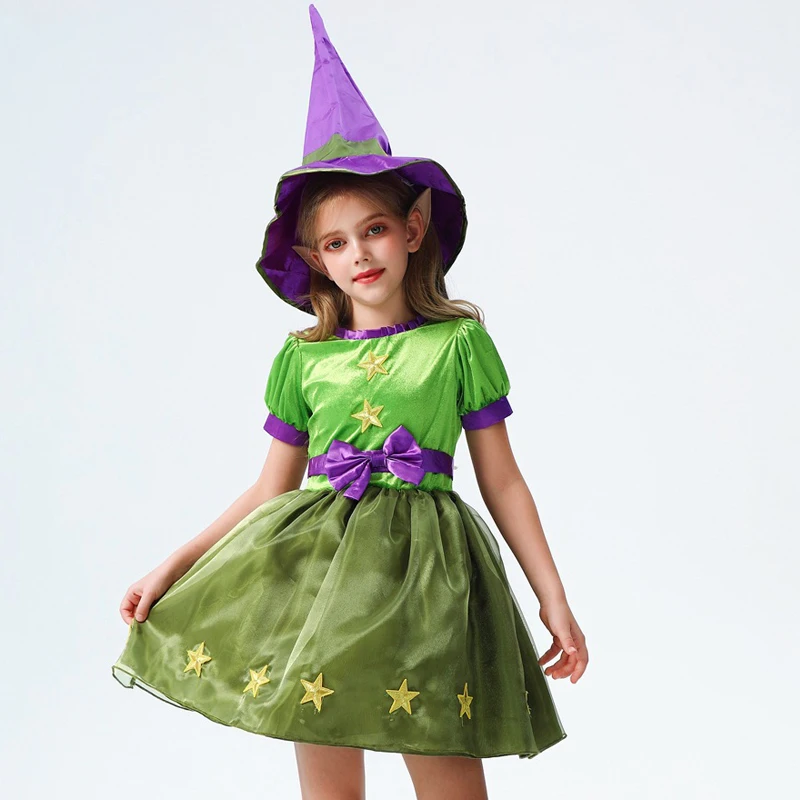 

Детское платье эльфа на Хэллоуин, косплей, цветочная фея, сценическое платье принцессы, сценический костюм