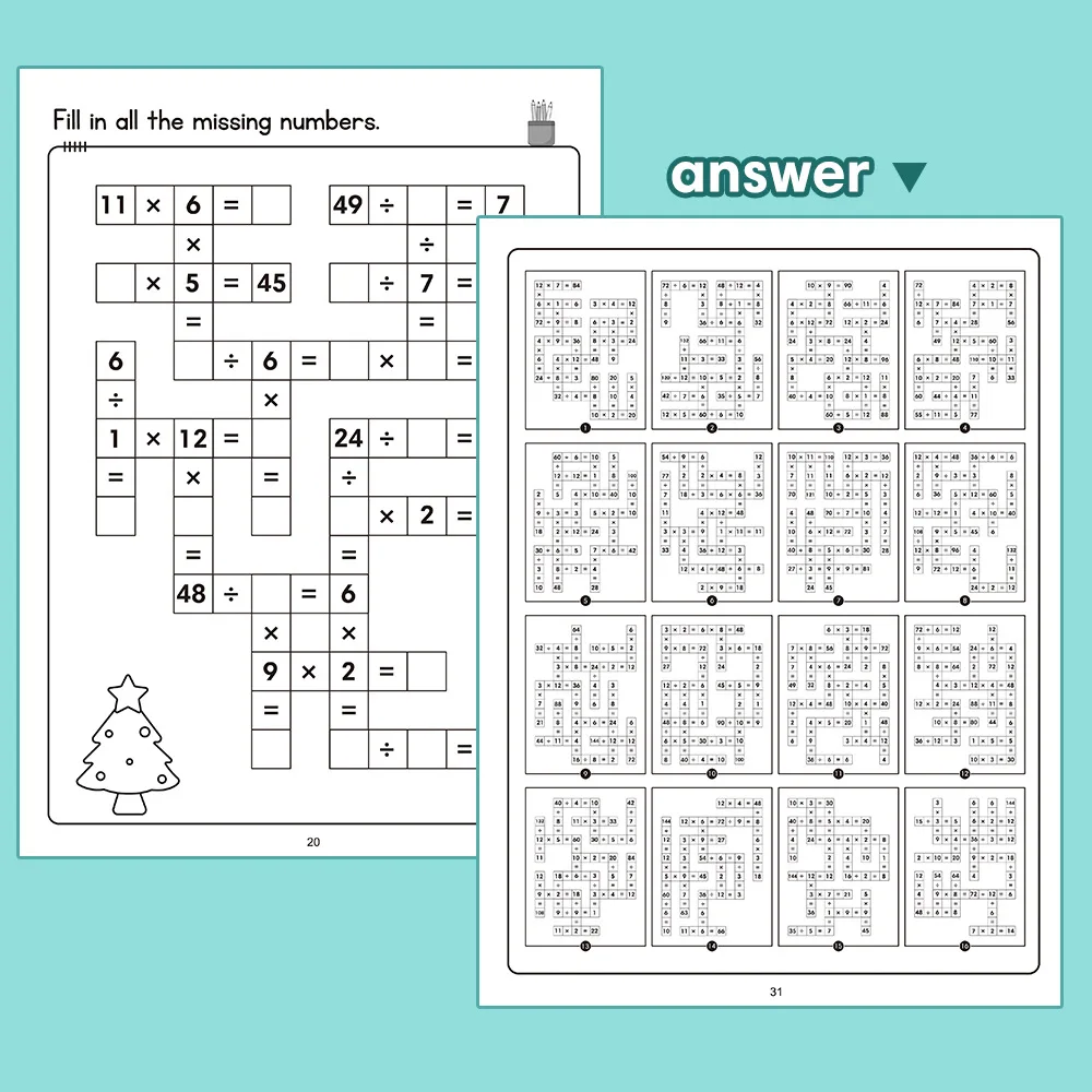 Math CrossWord Puzzles Addition Subtraction Multiplication Division Criss Cross Game Math Workbook Montessori for Kids Ages 5-8