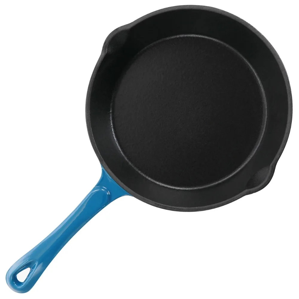 Enameled Round 8 Inch PreSeasoned Cast Iron Frying Pan in Turquoise