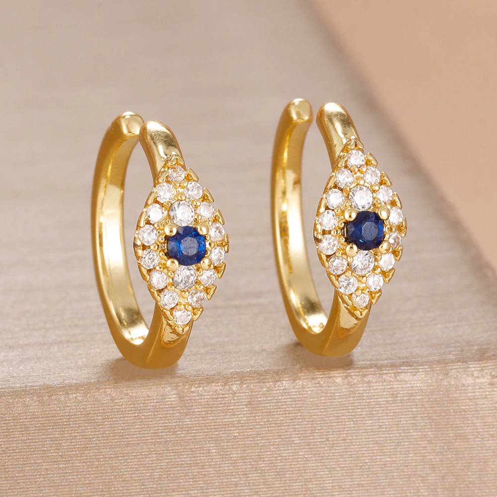 1 Pair Luxury Fashion Blue Zircon Evil Eye Hoop Earrings Cute Small Piercing Cartilage Stud Earrings For Women Korean Jewelry - view 2