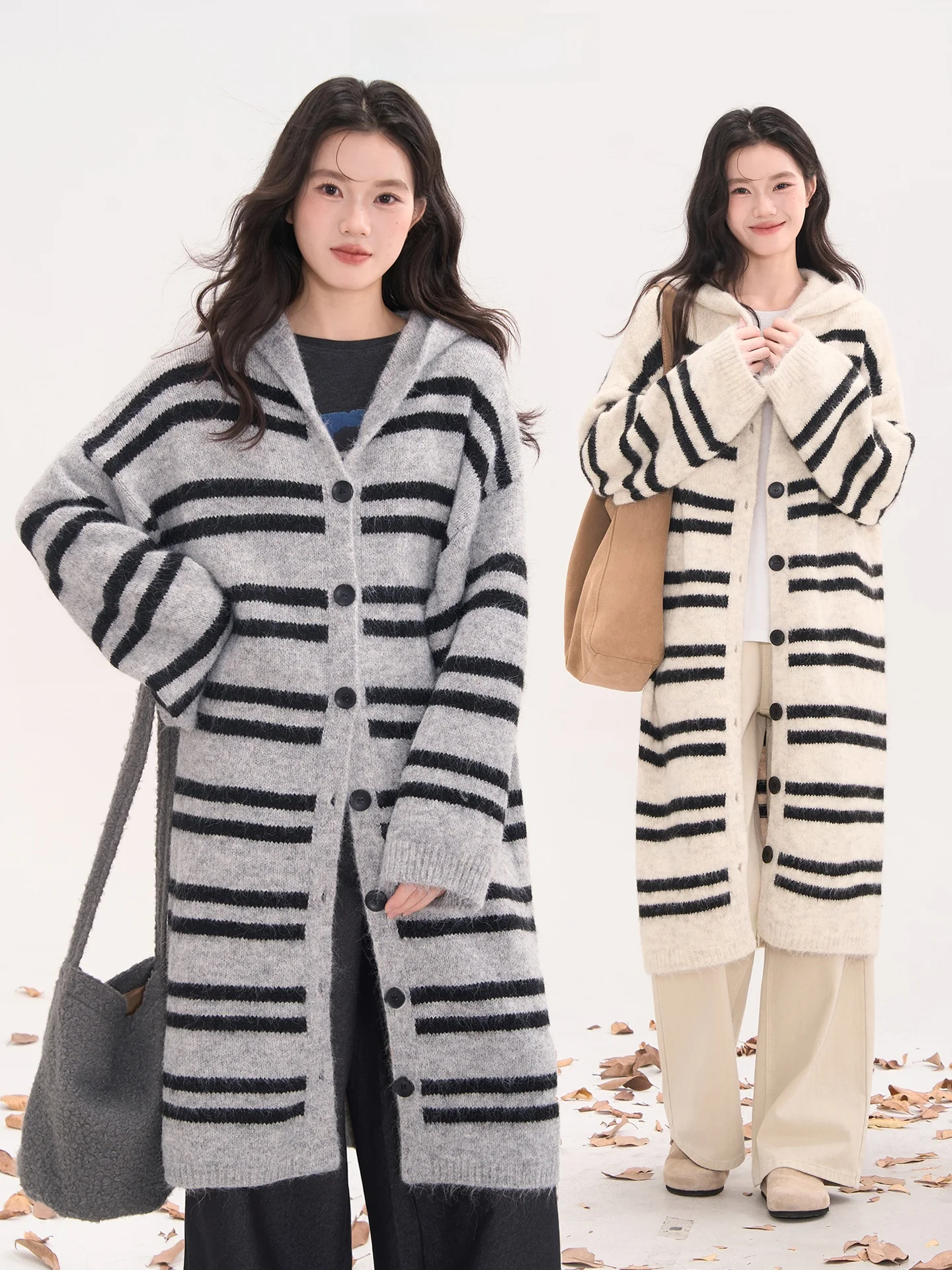 

Женская повседневная удлиненная кофта-кардиган Heme Iceberg в полоску с капюшоном, из смесовой ткани (полиэстер, нейлон, шерсть), с длинными рукавами, осень-зима