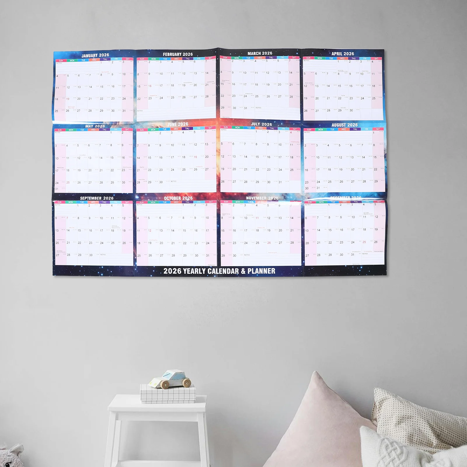 

1Set 2026 Erasable Wall Calendar Large Double-Sided Dry Erase Monthly Yearly Hanging Planner Home Office Organizer