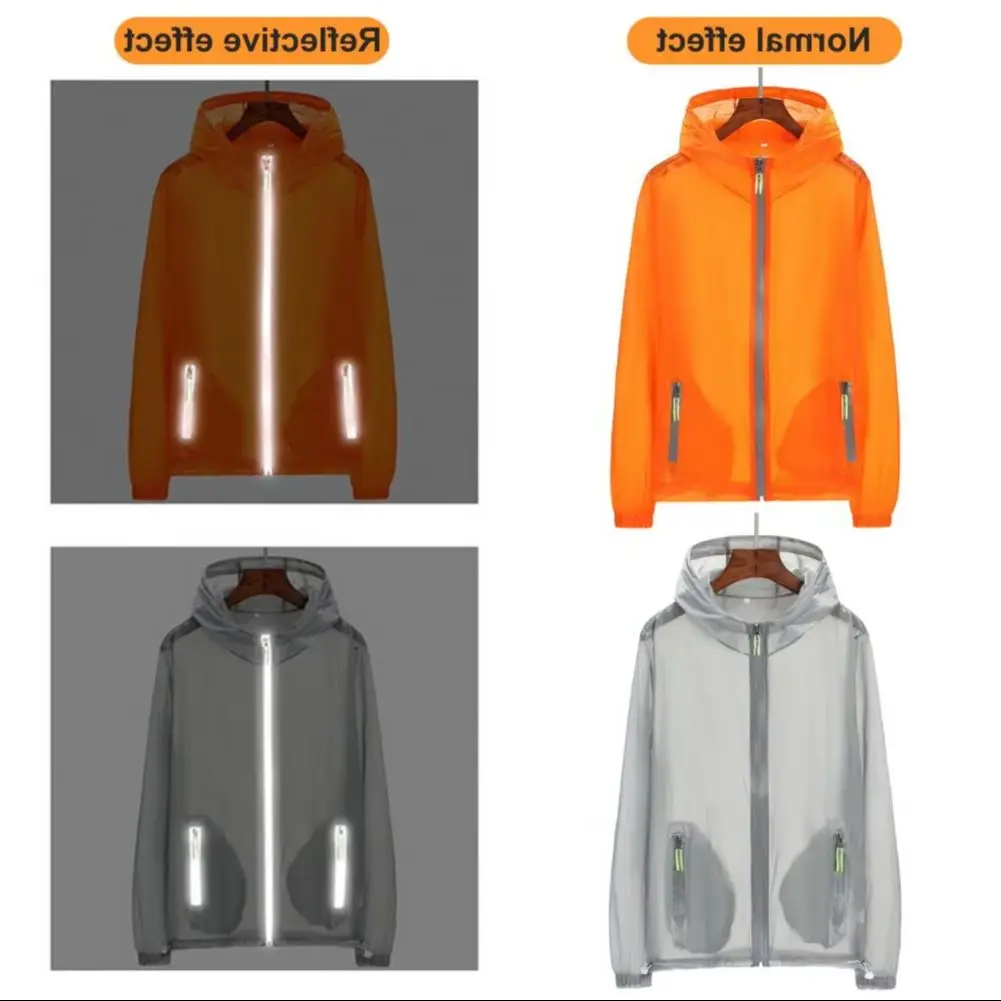 Sun Protection Jacket Reflective Strip Hooded Zipper Pockets Anti-UV Thin Fishing Camping Men Summer Outdoor Coat Men Clothes