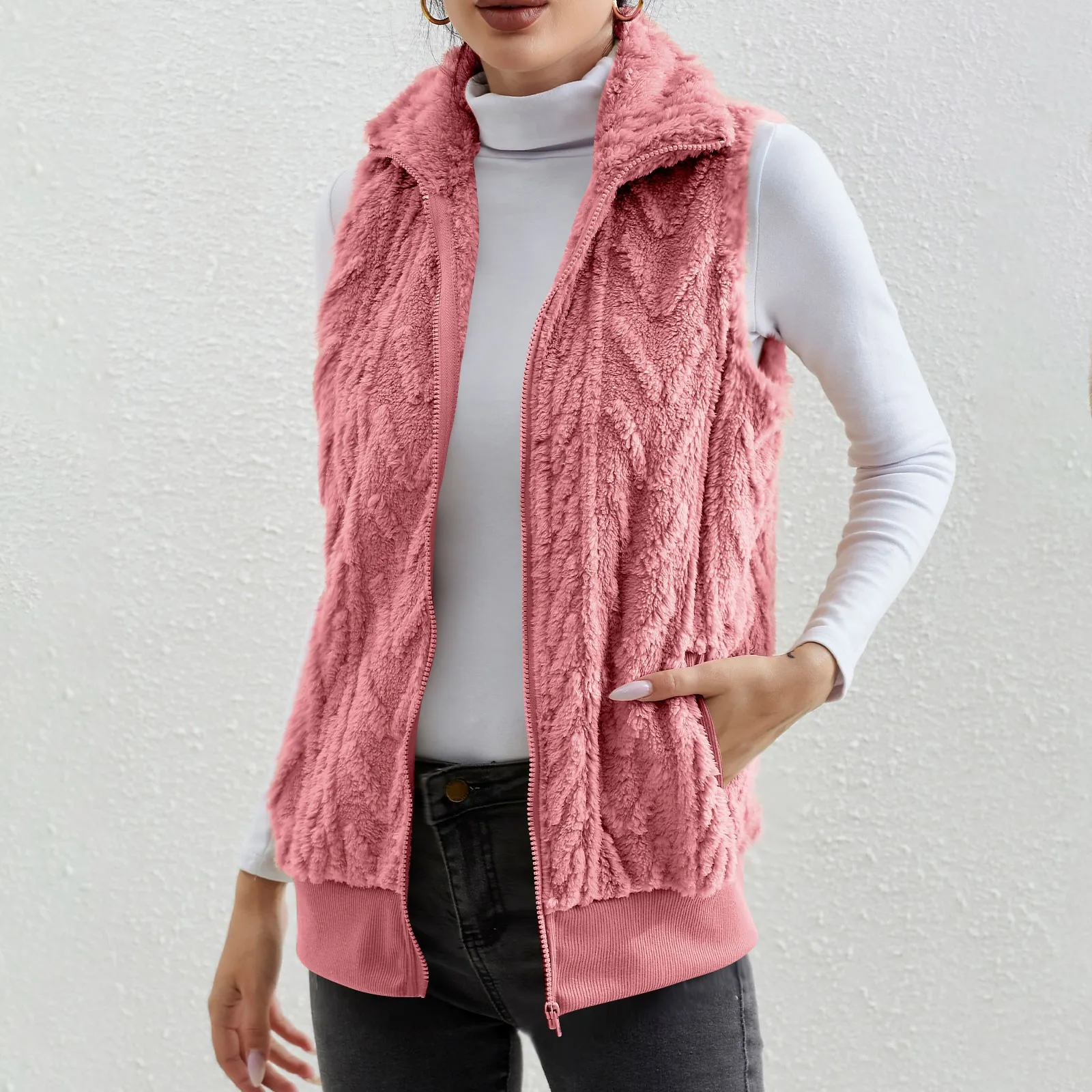 Gilet da campeggio da donna gilet Cardigan doppio in pile addensato da donna con giacca e cappotto con colletto rialzato per donna gilet con mezza Zip