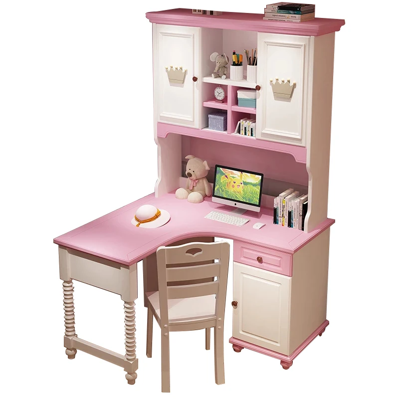 

Luxury Children's 1.2m Corner Desk Bookshelf Combination Computer Desk Household Solid Wood Computer Desk