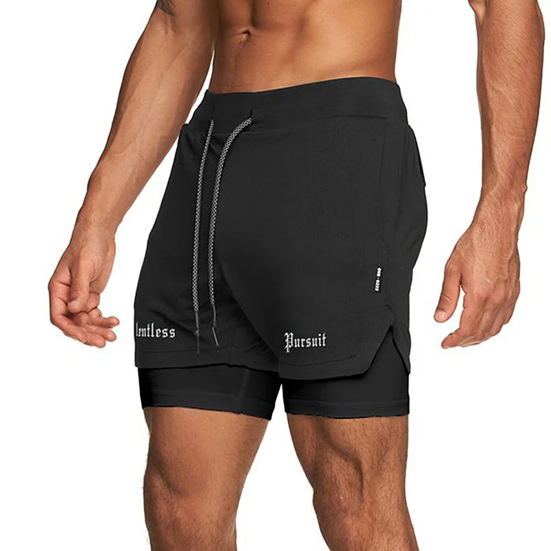 New Gym Men\'s Running Shorts Summer Fitness Bodybuilding Training Quick-drying Shorts Men Jogging Sports 2-in-1 Casual Shorts