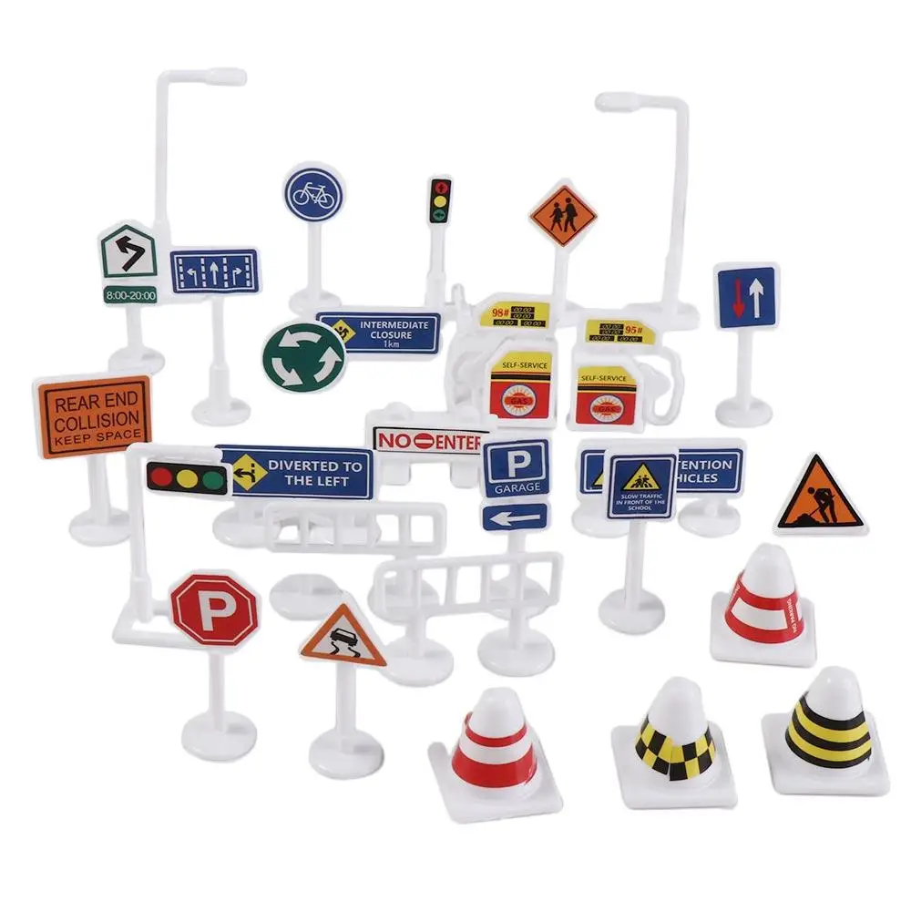 Parking Lot Traffic Sign Models Roadmap Educational Traffic Barrier Signs Road Block Traffic Light Street Sign Cones Kids Toy