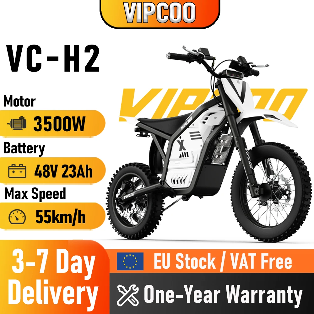 Vélo électrique VIPCOO H2 3500W 48V 23AH, moto électrique, pneus larges 12/14 pouces, moto tout-terrain pour adolescents et adultes