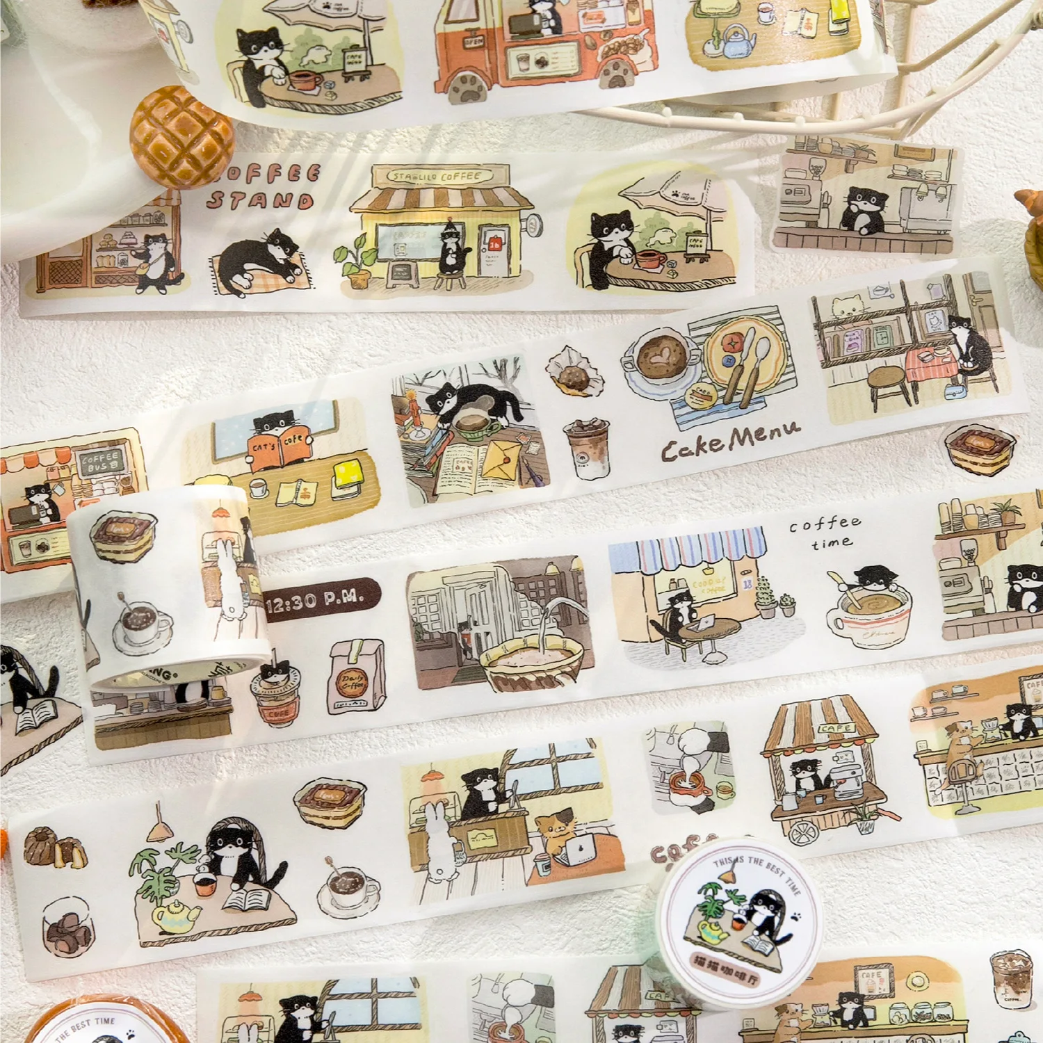 1 Stück DIY-Dekorationsklebebänder, japanische Katzen-Kaffeebar-Washi-Bänder, Masking-Tapes, Aufkleber, Schreibwaren