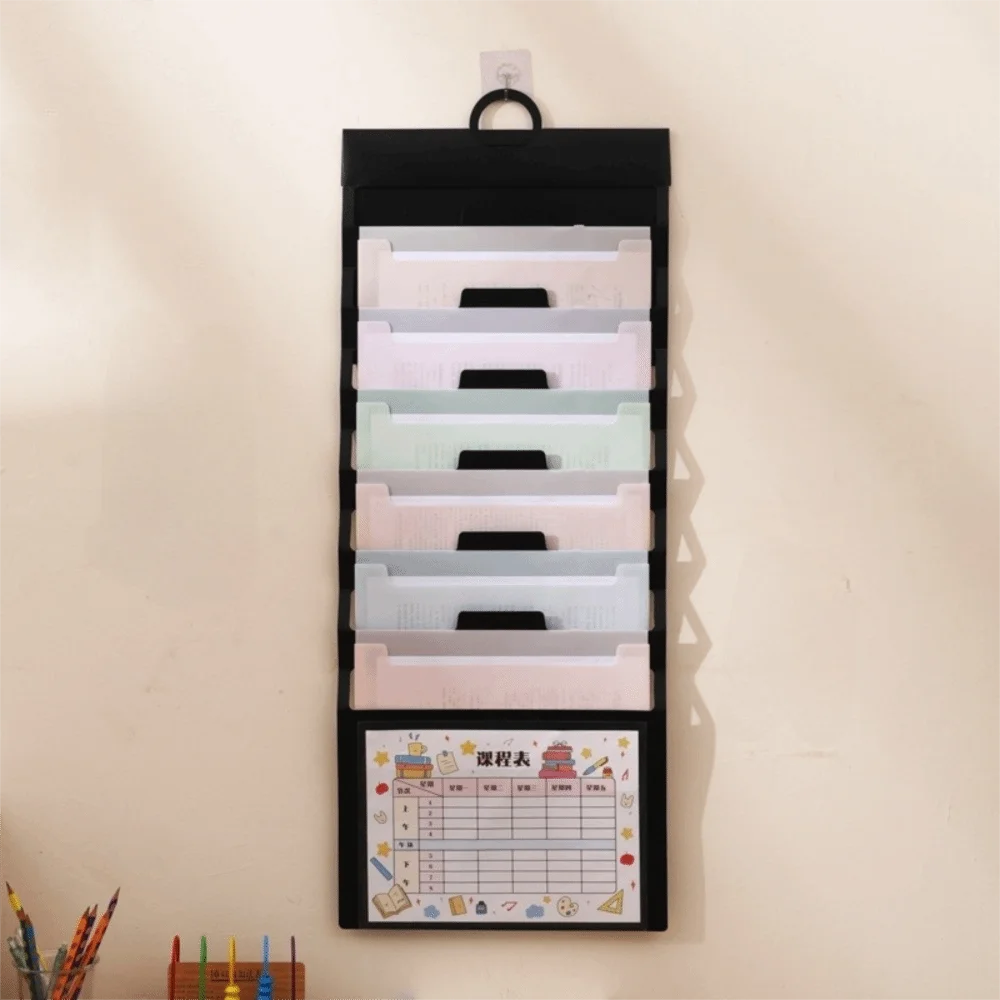 

6 Pockets Hanging File Folders Large Capacity Wall Mounted Expandable Accordian Pockets Multi-color File Storage Bag Home