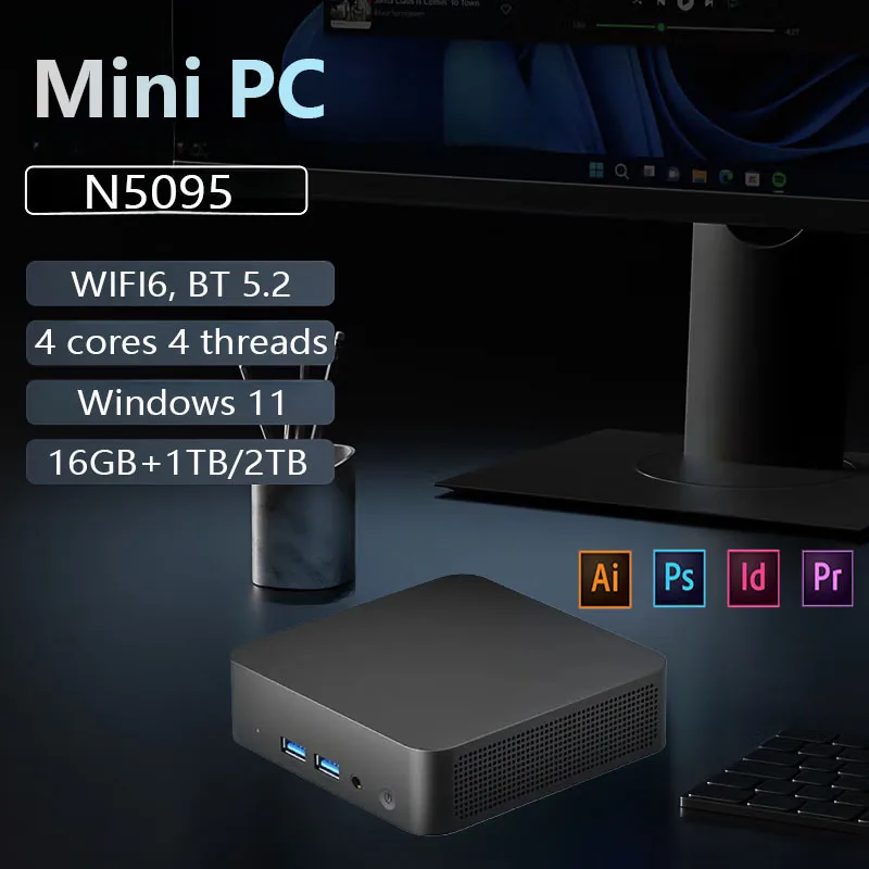 Мини-ПК Intel Core N5095, Windows 11, ультрамаленький карманный компьютер, 16 ГБ ОЗУ, 1 ТБ/смартфон, SSD, полнофункциональный, Type-C, 4K