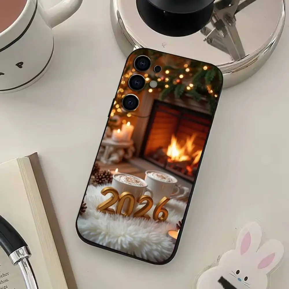 겨울 크리스마스 아트 카페 폰 케이스 삼성 S25, S24, S21, S22, S23, S30, 울트라, S20, 플러스, Fe, 라이트, 노트, 10, 9, 5G 블랙 커버