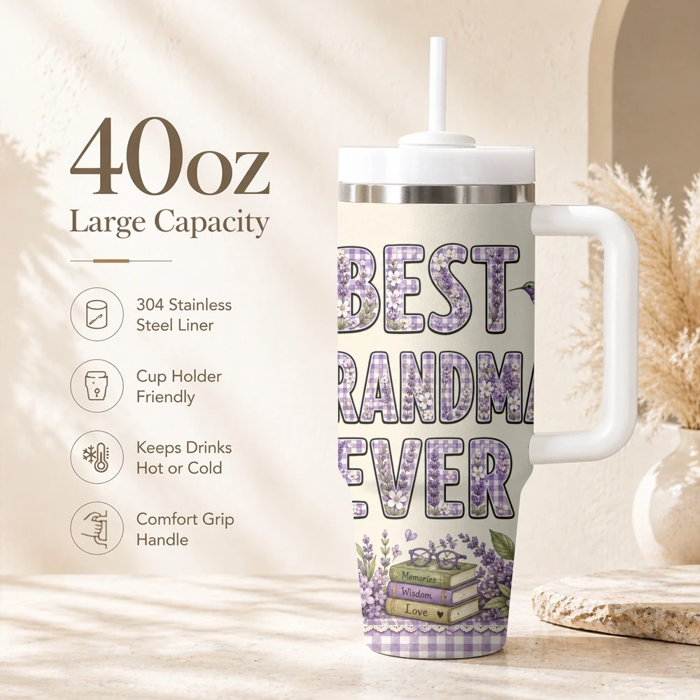 Best Grandma Teacher Mom Ever Vacuum Flasks 40oz Portable Stainless Steel Tumbler with Handle Straw Double Wall Insulated Mug