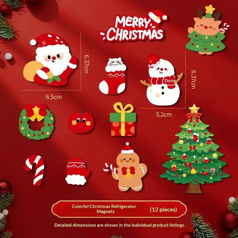 12pcs Christmas Fridge Magnets Cute Santa Xmas Tree Snowman Gingerbread Man Home Decor Gift