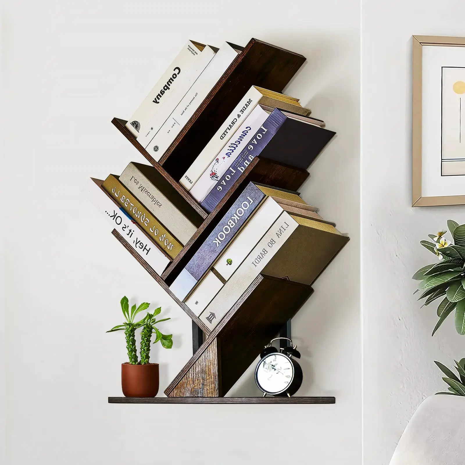 

Five Tier Tree Wall Bookshelf Floating Wooden Shelf For Home Office Living Room Display Storage