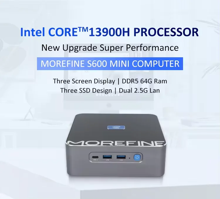 MOREFINE S600 13th Gen In-tel Mini PC Gamer I9 13900H 14 Core 20 Thread Liunx 2xDDR5 PCIE4.0 8K NUC Gaming PC Computer HTPC