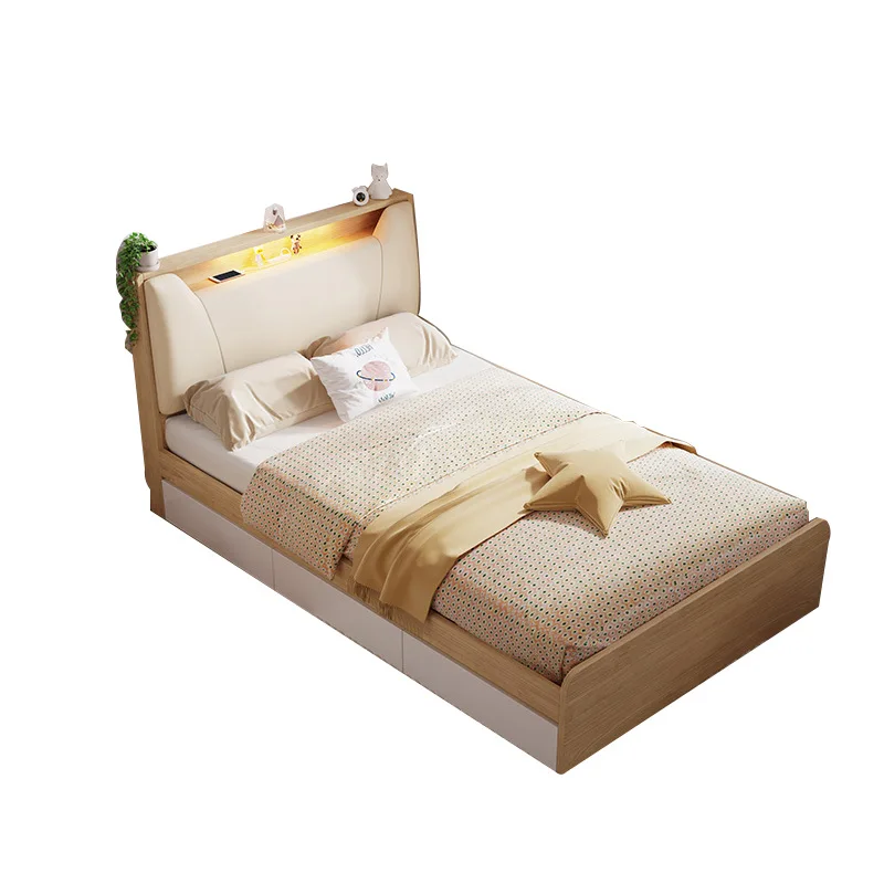 

Single bed Modern simple 1.2 meters Bedroom Tatami high box storage bed Storage with lamp