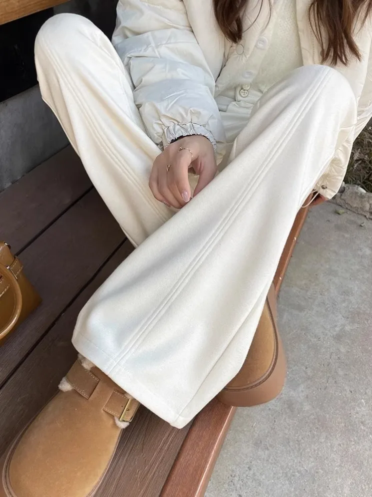 

Брюки-палаццо из кашемира с высокой талией для похудения, повседневные, в пол, для женщин, осень-зима, новинка