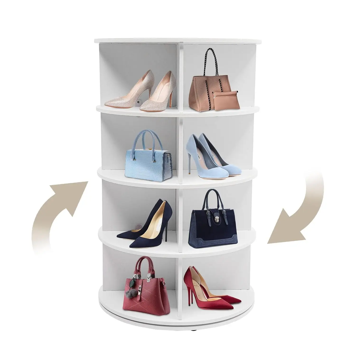 4 Tier Rotating Shoe Rack Tower 360° Spinning Storage Organizer Vertical Closet Shelf Handbag Holder, Customized