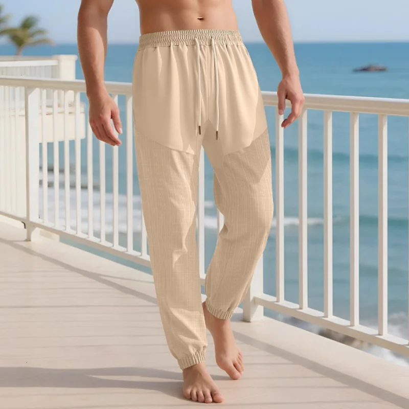 Casual Trousers in Summer Simple Loose Thin Imitation Lace-up Spliced Men's Sweatpants